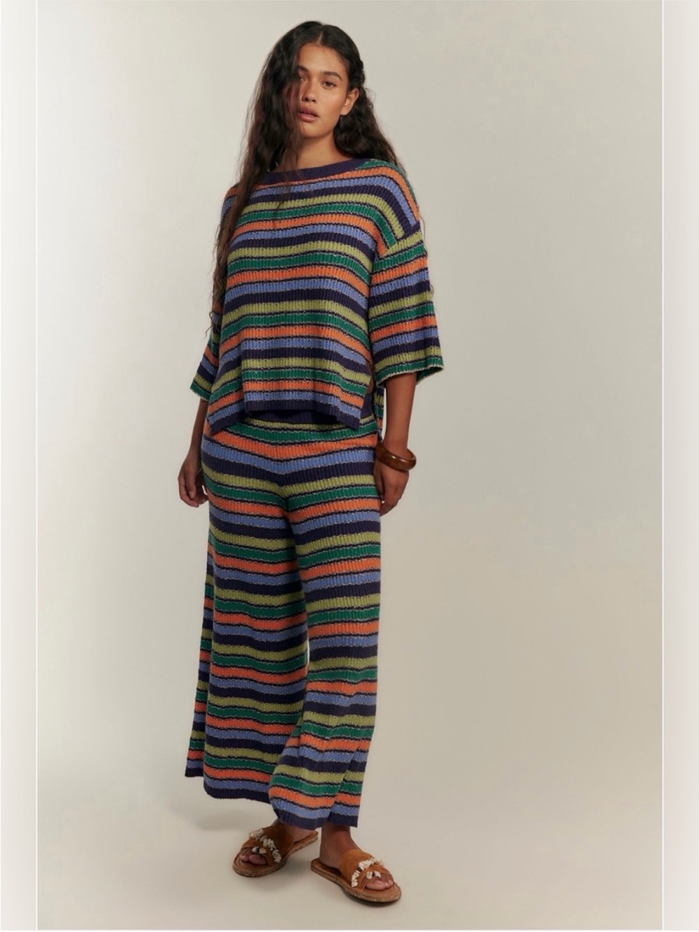 Free People Over the Rainbow Knit Set Pants Top Beach Free-est Sweater